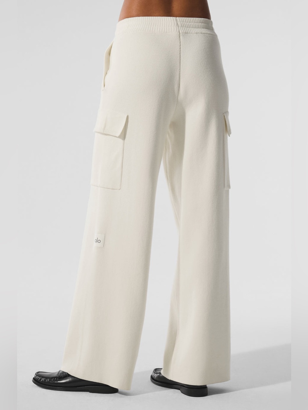 Alo Scholar Knit Cargo Pants Ivory High Waist Wide Leg Small - Picture 3 of 12